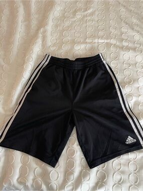 adidas Black Athletic Shorts with White Three-Stripes